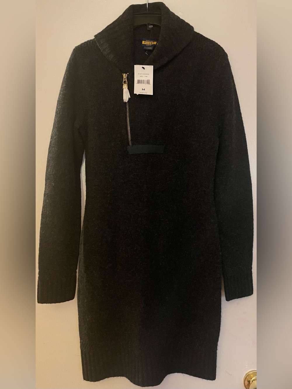 Ralph Lauren Black Shawl-Collar Zip Sweater Dress